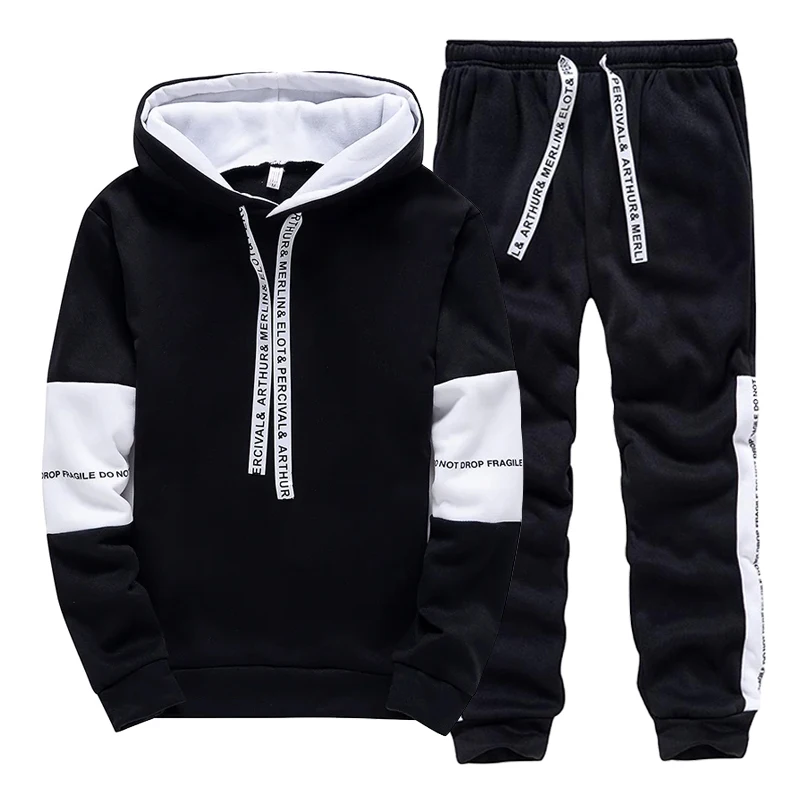 Men'S Fashion Hoodie - Black White Men's Tracksuit Fashion Casual