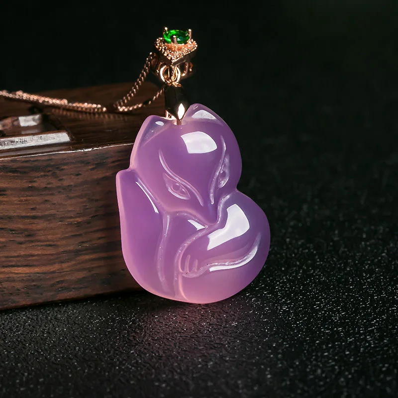 Mens Fashion Jumpers - Natural Purple Agate Fox Pendant Necklace