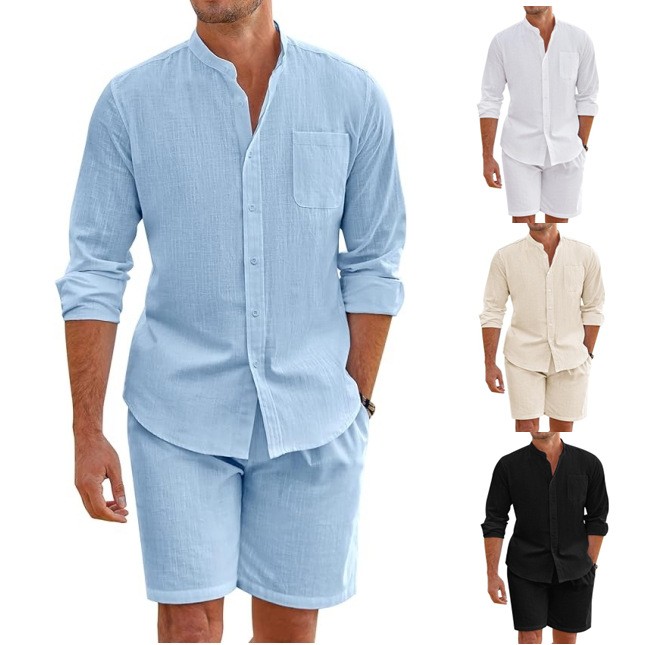 Linen Shirt Summer - Summer Men's Clothing Two Piece Set