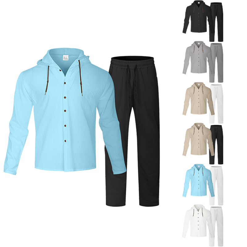 Linen Shirt Summer - 2025 Men Linen Hoodie Long Sleeve