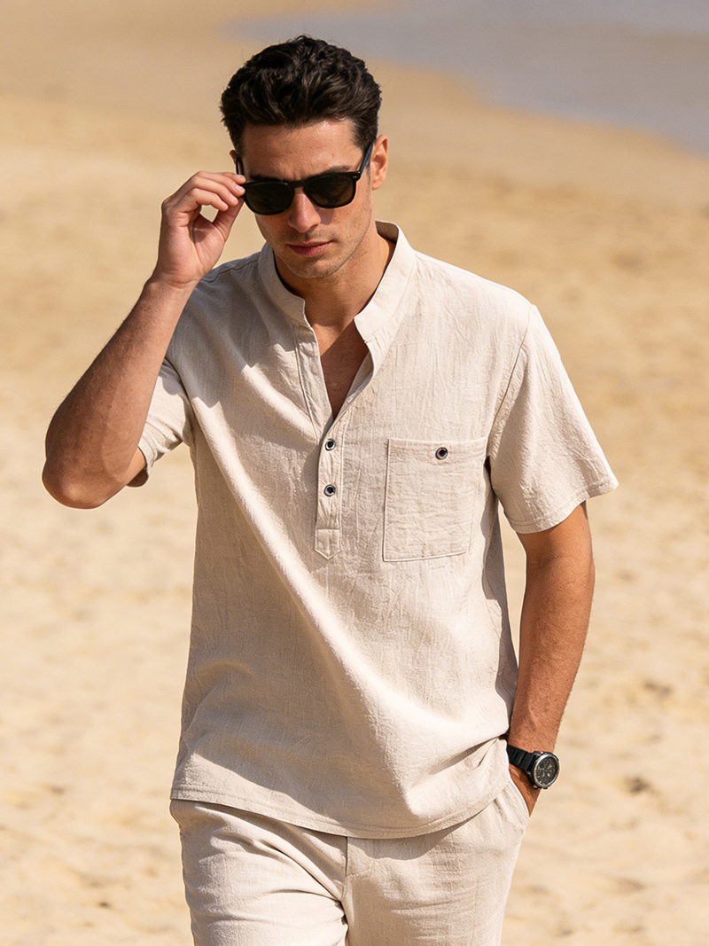 Men's Cotton Linen Henley Shir - огляд і ціна Linen Shirt Summer