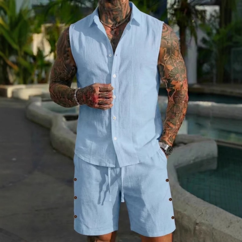 Men's 2 Piece Linen Textured S - огляд і ціна Linen Shirt Summer