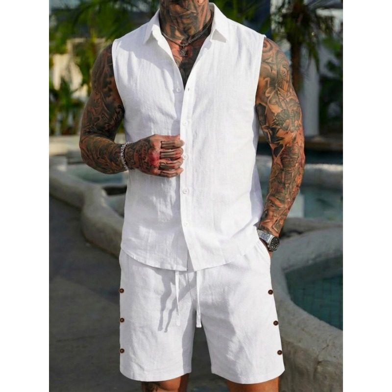 Men's 2 Piece Linen Textured S - огляд і ціна Linen Shirt Summer