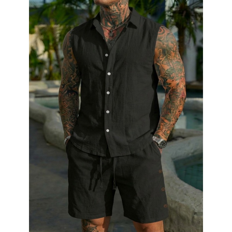 Men's 2 Piece Linen Textured S - огляд і ціна Linen Shirt Summer