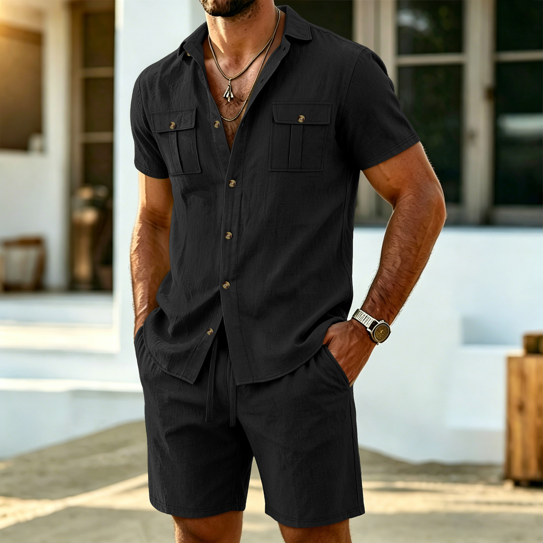 New summer men's linen outdoor - огляд і ціна Linen Shirt Summer