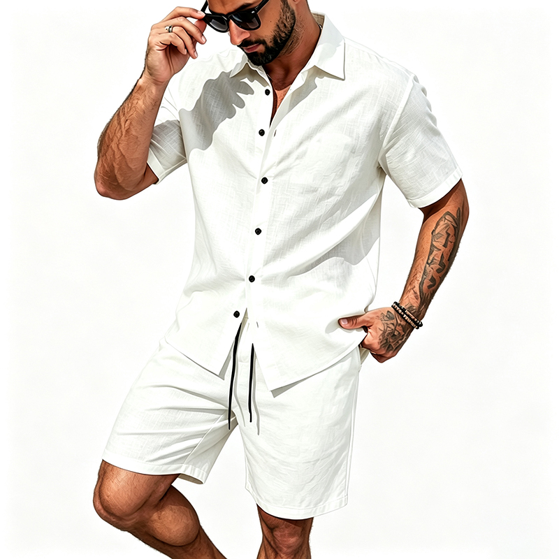 Men Linen Two Piece Outfit Sho - огляд і ціна Linen Shirt Summer