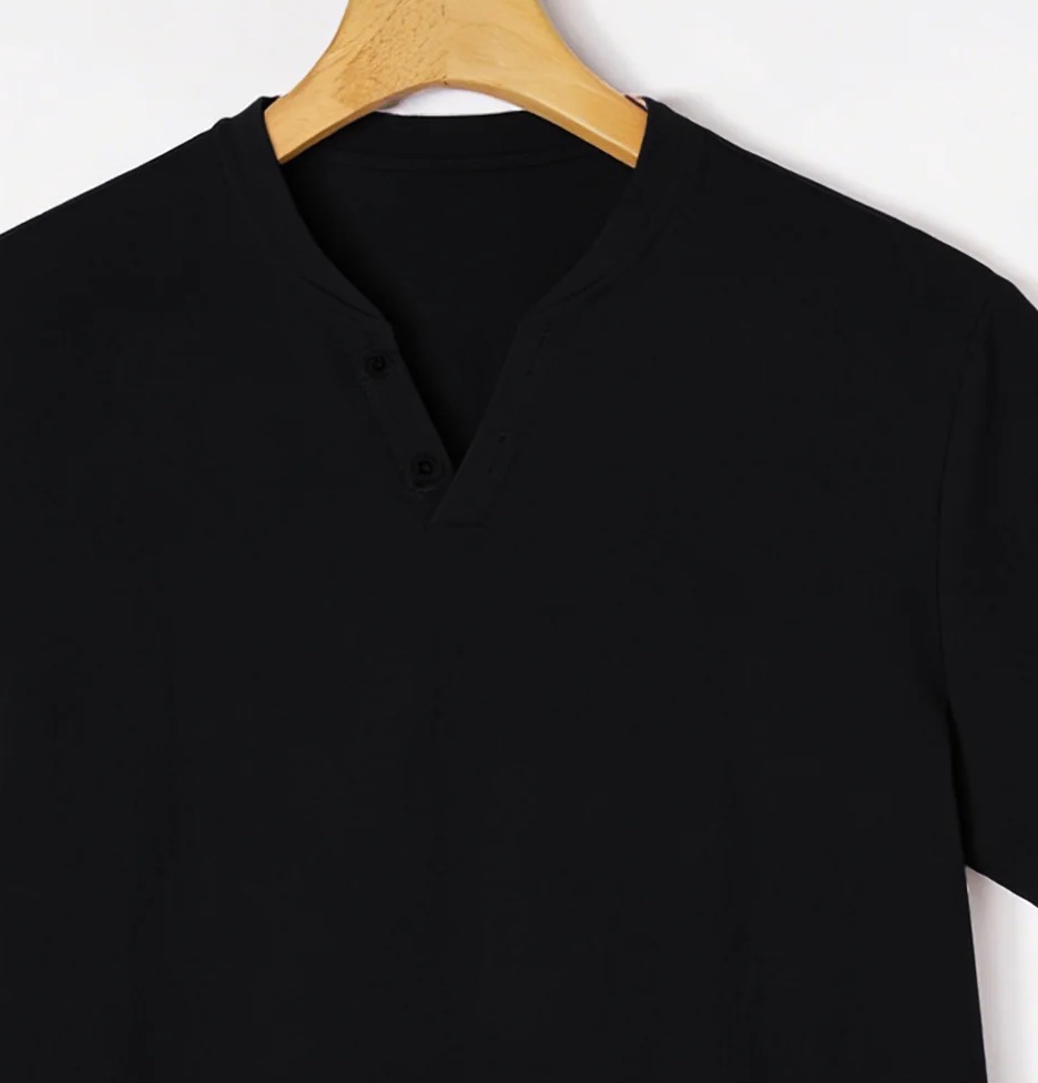 Elegant Black Henley Short-Sle - огляд і ціна Linen Shirt Summer