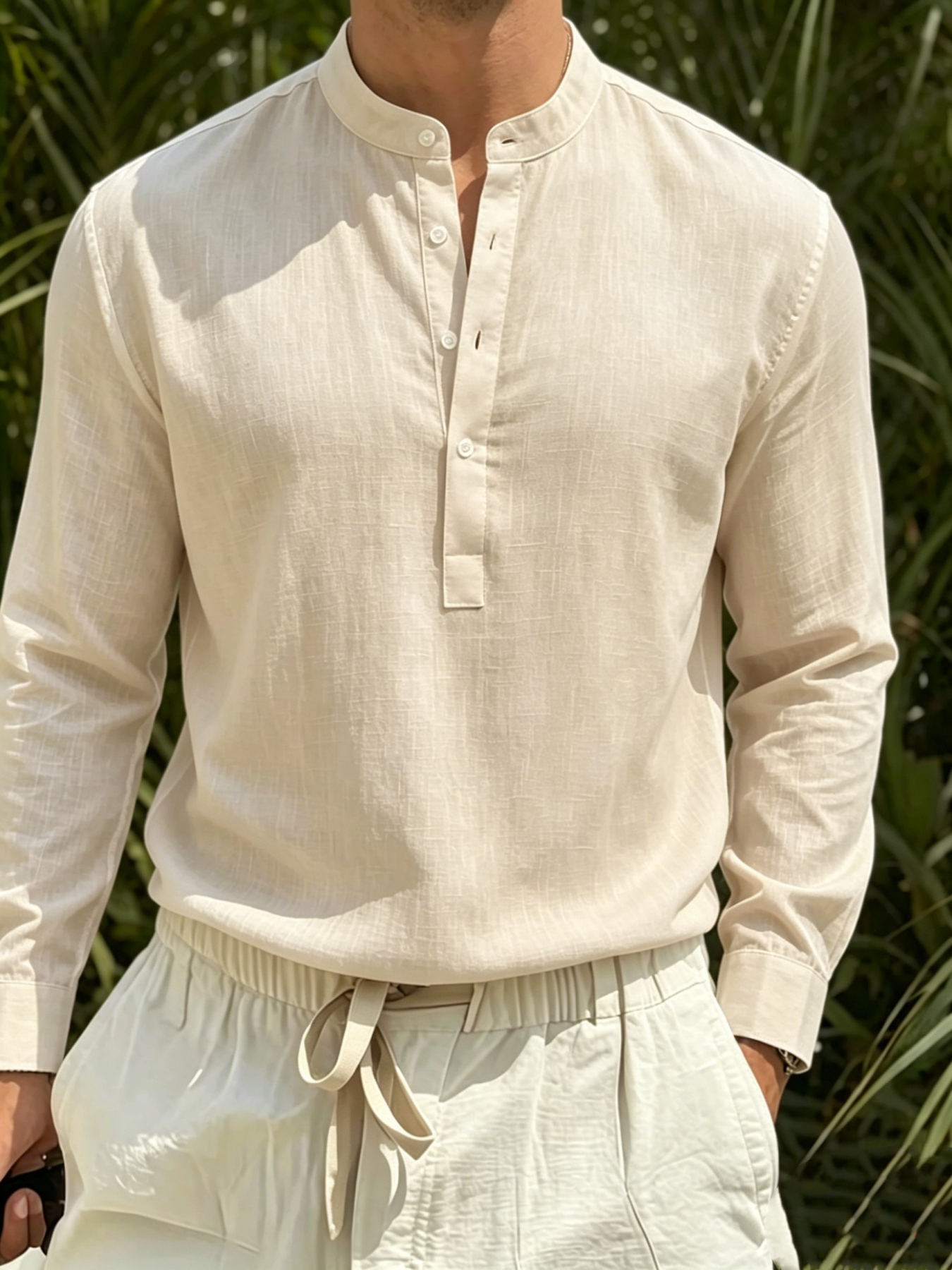 Men Cotton Linen Stand Collar  - огляд і ціна Linen Shirt Summer