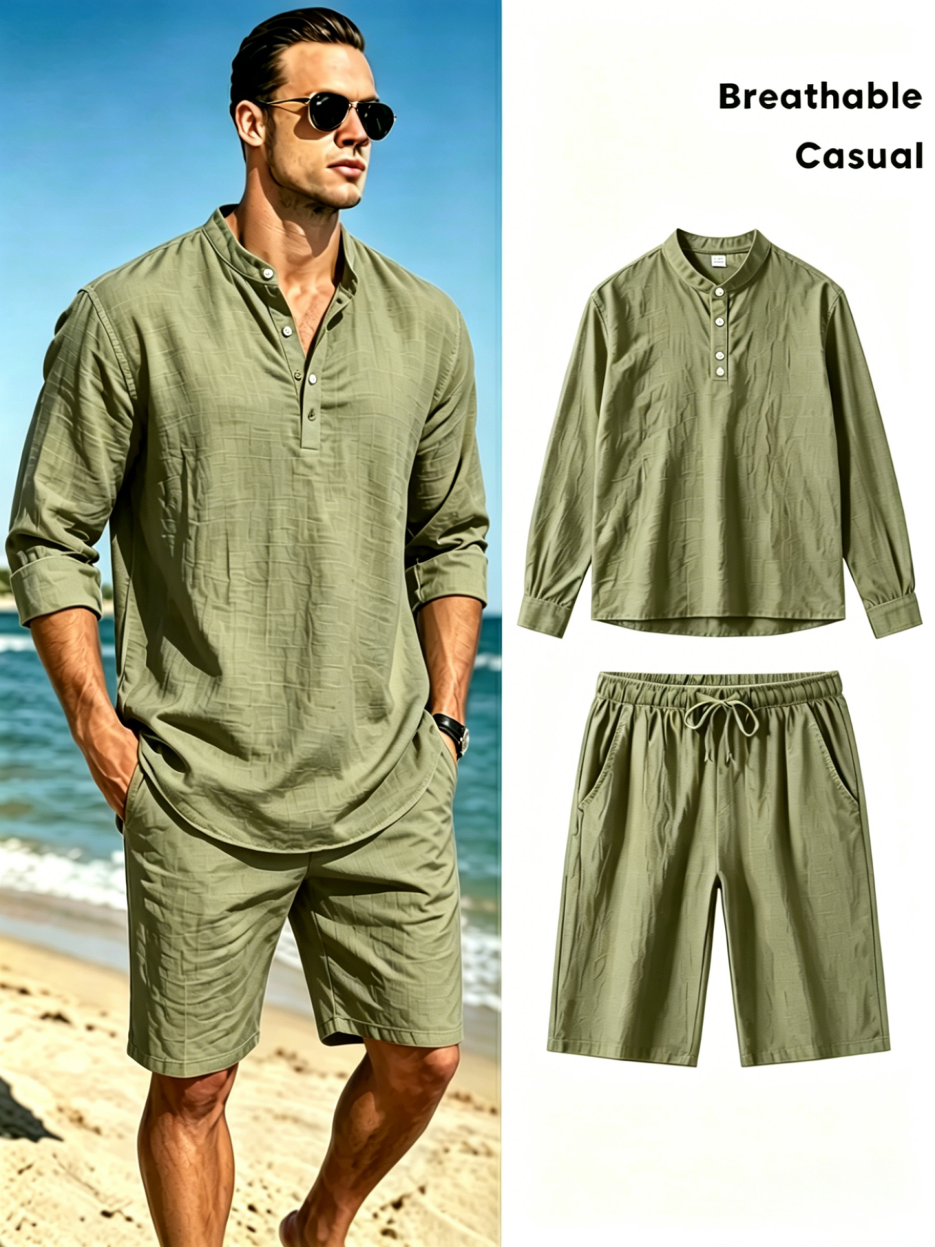 Men's Cotton Linen Henley Shir - огляд і ціна Linen Shirt Summer
