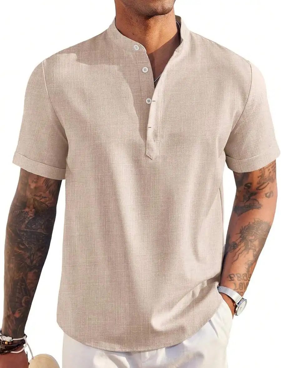 Men's Linen Henley Shirt Short - огляд і ціна Linen Shirt Summer