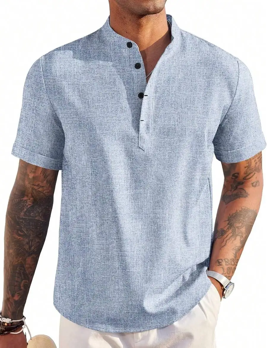 Men's Linen Henley Shirt Short - огляд і ціна Linen Shirt Summer