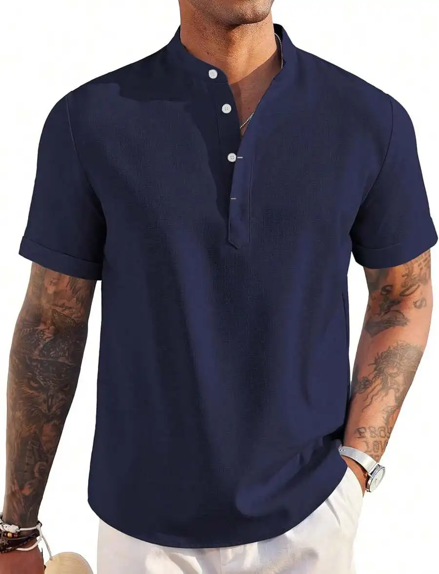 Men's Linen Henley Shirt Short - огляд і ціна Linen Shirt Summer