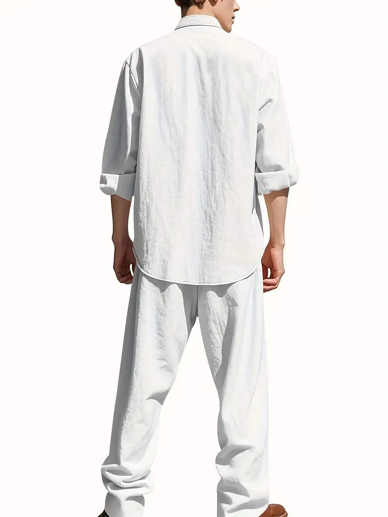 Men's White Linen Suit Set Lon - огляд і ціна Linen Shirt Summer