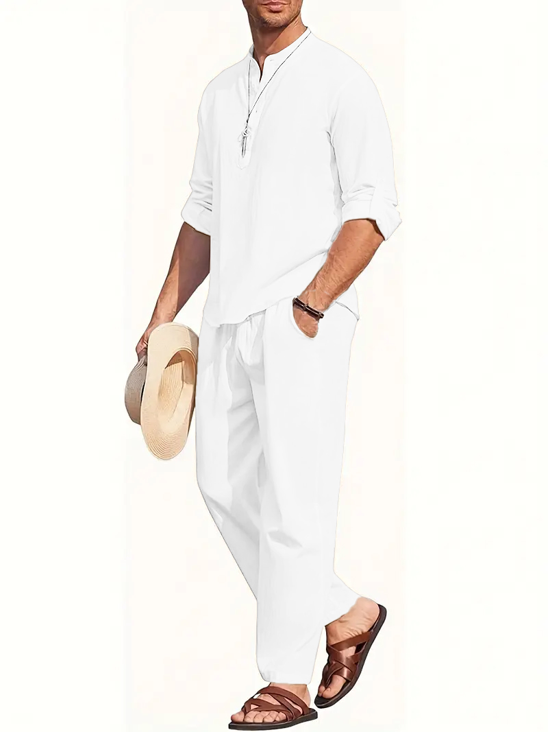 Men's White Linen Suit Set Lon - огляд і ціна Linen Shirt Summer