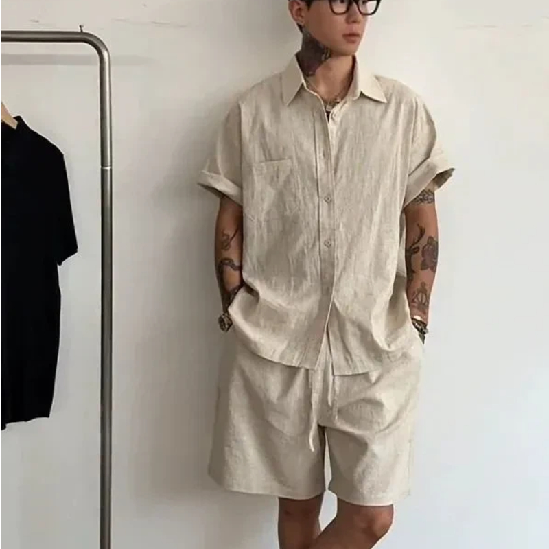 Mens Linen Cotton 2 Piece Set  - огляд і ціна Linen Shirt Summer