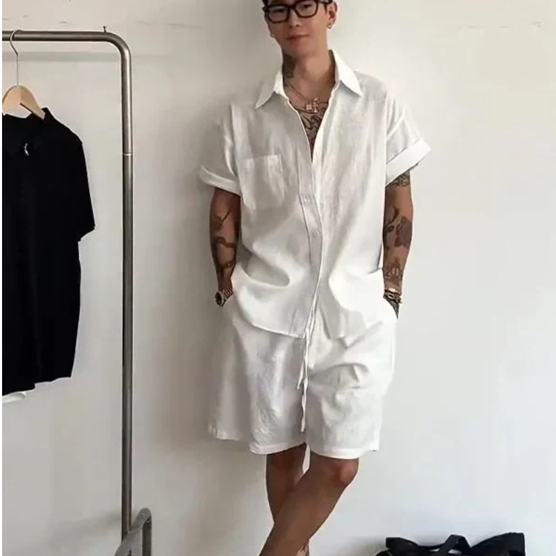 Mens Linen Cotton 2 Piece Set  - огляд і ціна Linen Shirt Summer