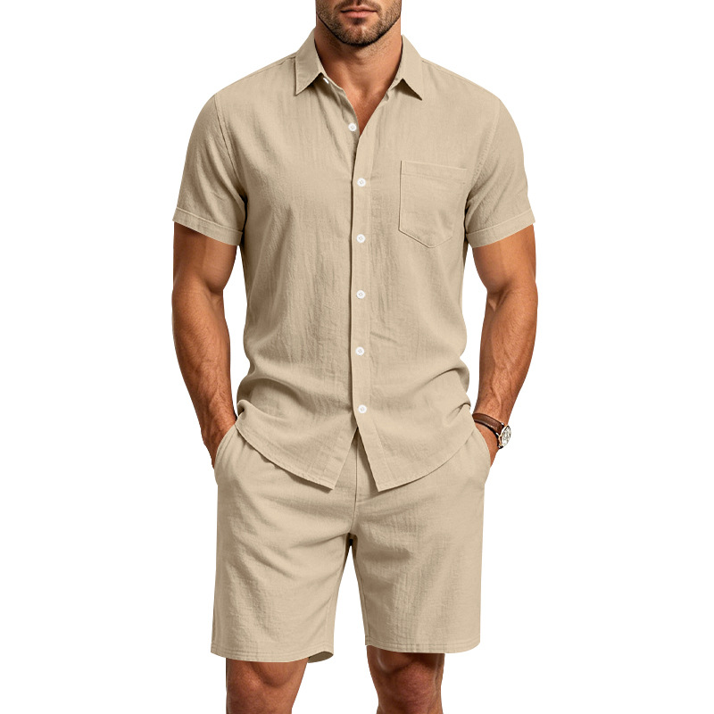 Men's Summer Lapel Solid Color - огляд і ціна Linen Shirt Summer