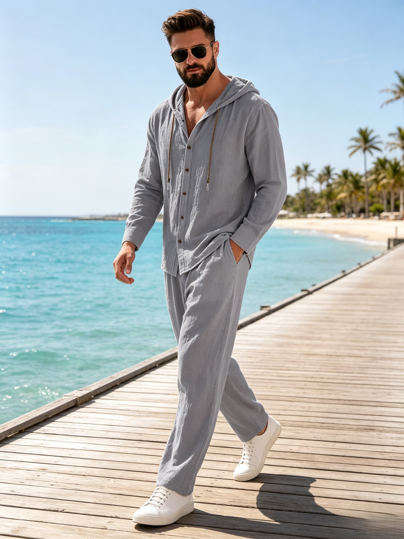 Mens 2 Piece Cotton Linen Outf - огляд і ціна Linen Shirt Summer