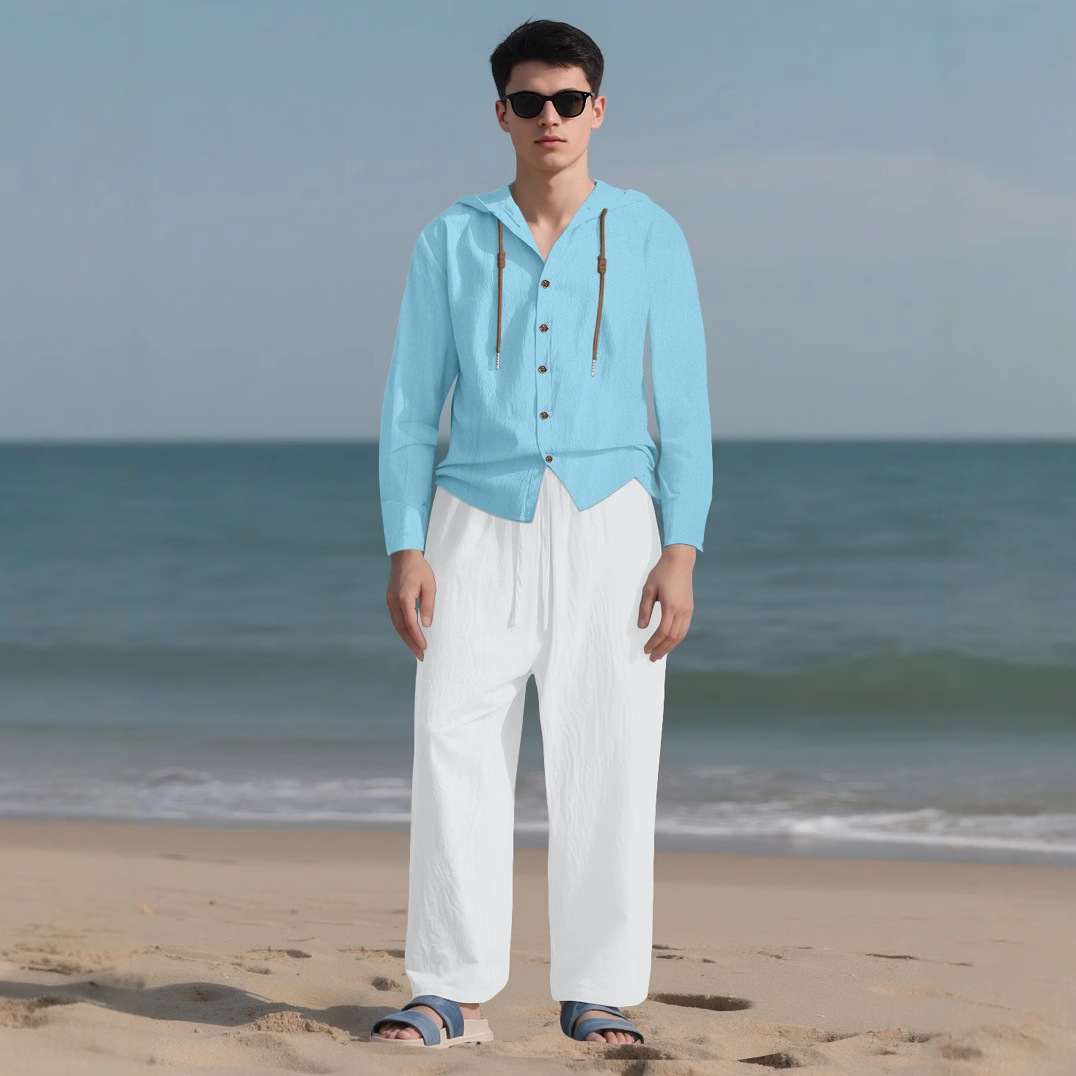 2025 Men Linen Hoodie Long Sle - огляд і ціна Linen Shirt Summer