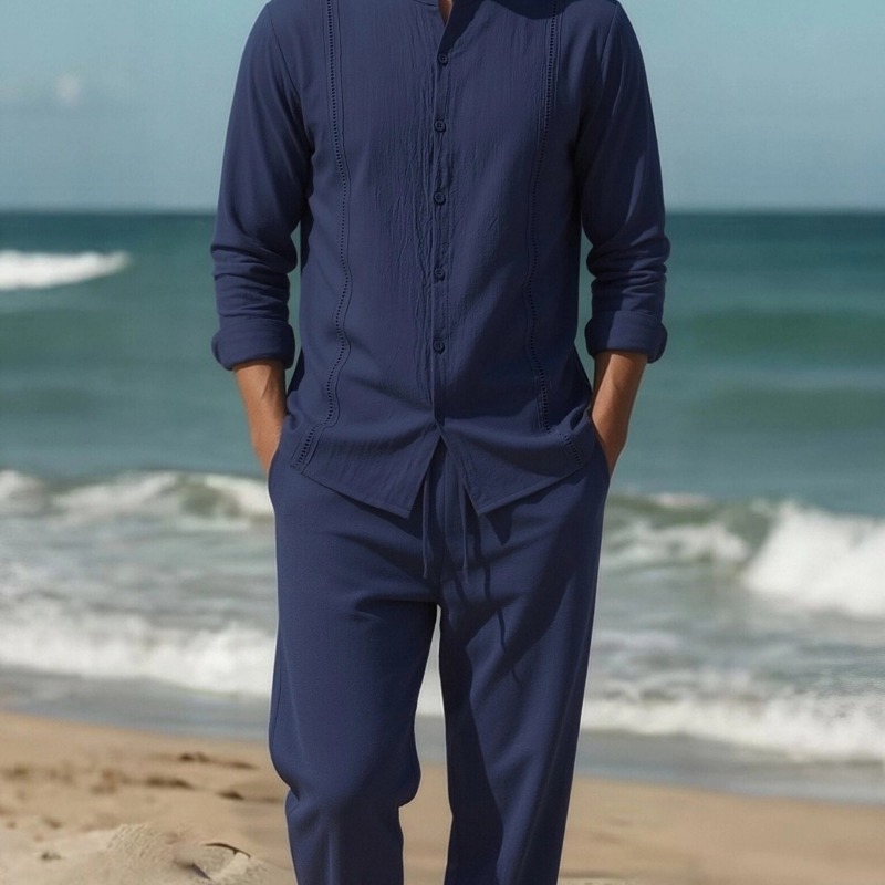 Men's Cotton Linen Stand Colla - огляд і ціна Linen Shirt Summer
