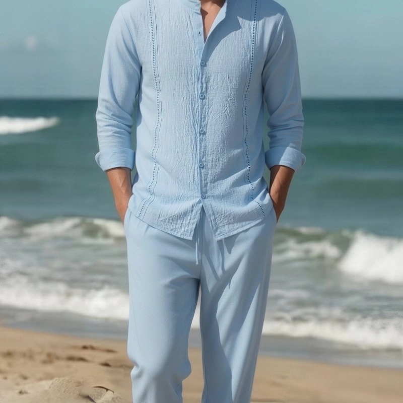 Men's Cotton Linen Stand Colla - огляд і ціна Linen Shirt Summer