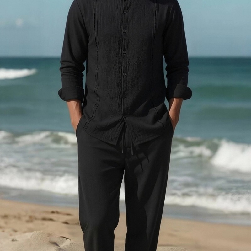 Men's Cotton Linen Stand Colla - огляд і ціна Linen Shirt Summer