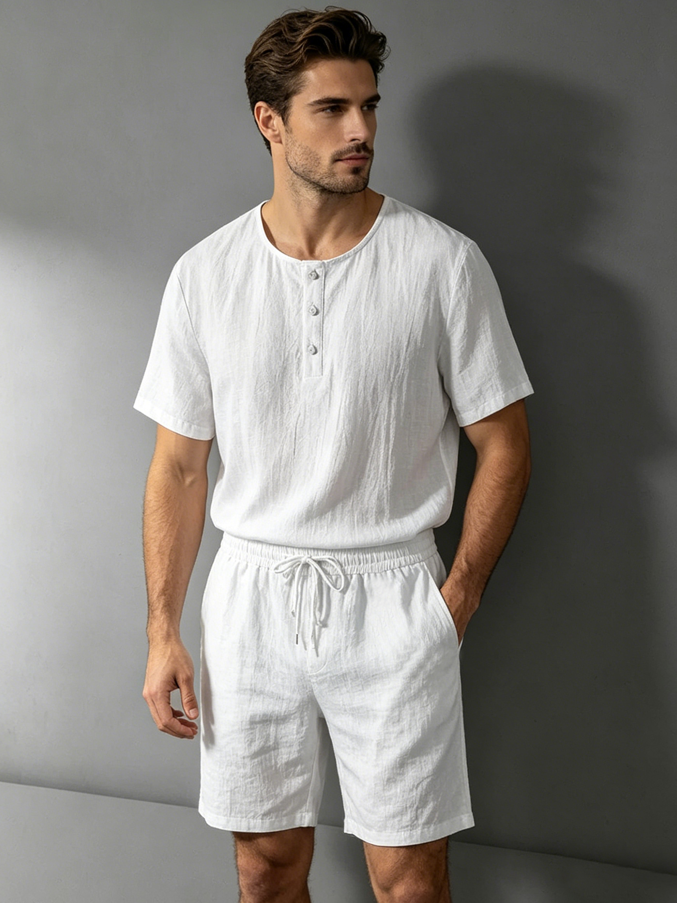 mens cotton linen 2 piece set  - огляд і ціна Linen Shirt Summer